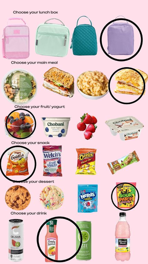 What’s your go to school lunch! Remix this!! Lunch Inspo School, Lunch Box High School, Things To Eat For Lunch At School, What To Pack In Your Lunch For School, Cute Lunches For School, Stuff To Pack For Lunch, School Lunch College, Lunches To Bring To School, Lunch Ideas For 7th Grade