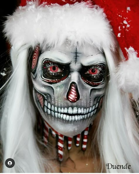 Haunted House Makeup, Candy Cane Costume, Xmas Makeup, Christmas Makeup Ideas, Scary Christmas, Extreme Makeup, Christmas Looks, Christmas Horror, Paint Makeup