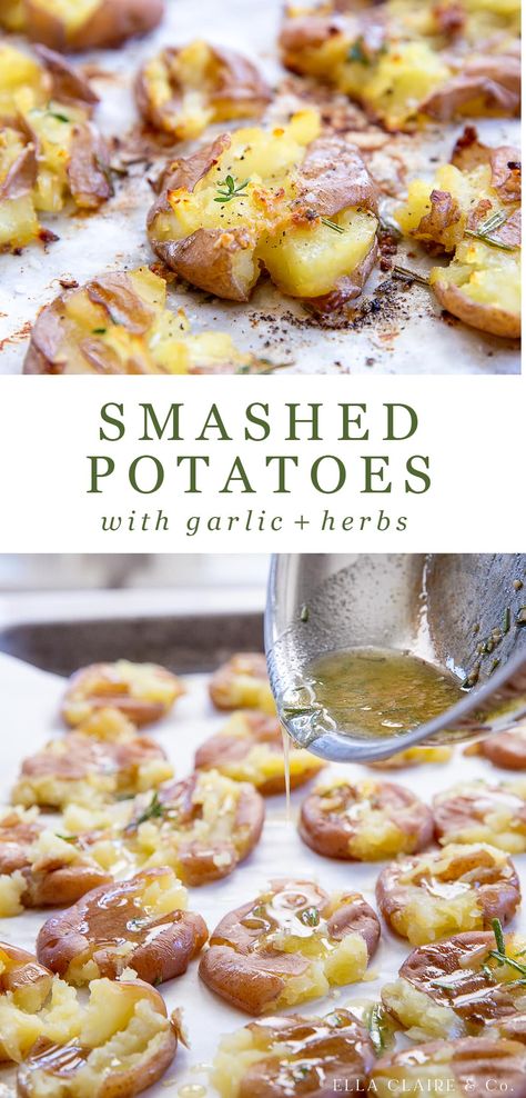 Couple Recipes, Smashed Potatoes Recipe, Savory Sides, Paleo Side Dishes, Crispy Smashed Potatoes, Easy Side Dish, Whole30 Recipes, Glutenfree Dairyfree, Smashed Potatoes