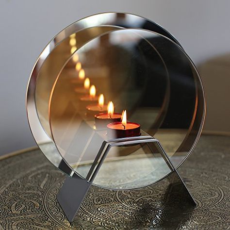 Infinity Candle, Infinity Mirror Diy, Mirror Illusion, Unusual Lighting, Popular Candles, Infinity Mirror, Glass Tea Light Holders, Candle Mirror, Circular Mirror