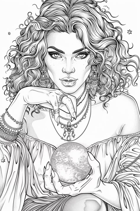 🖼️✨Discover Aesthetic Midjourney Prompts - Tap Link in my Bio🤩🔗 Fantasy Coloring Pages For Adults Unique, Witchy Coloring Pages For Adults, Mythical Drawings, Gothic Coloring Pages, Steampunk Coloring, Drawing Of A Woman, Discover Aesthetic, People Coloring Pages, Witch Coloring Pages