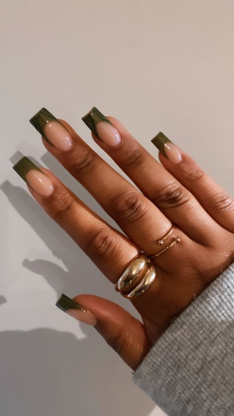 Fall Nail Inspo, Green Acrylic Nails, Green Nail, French Tip Acrylic Nails, Simple Acrylic Nails, Work Nails, Dope Nail Designs, Short Square Acrylic Nails, Unique Acrylic Nails