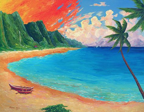 "Kauai Beach Sunset" #hawaii #painting Drawing Sunset, Hawaii Painting, Beach Sunset Painting, Summer Drawings, Beach Drawing, Tree Drawings Pencil, Scene Drawing, Sunset Background, Oil Pastel Drawings