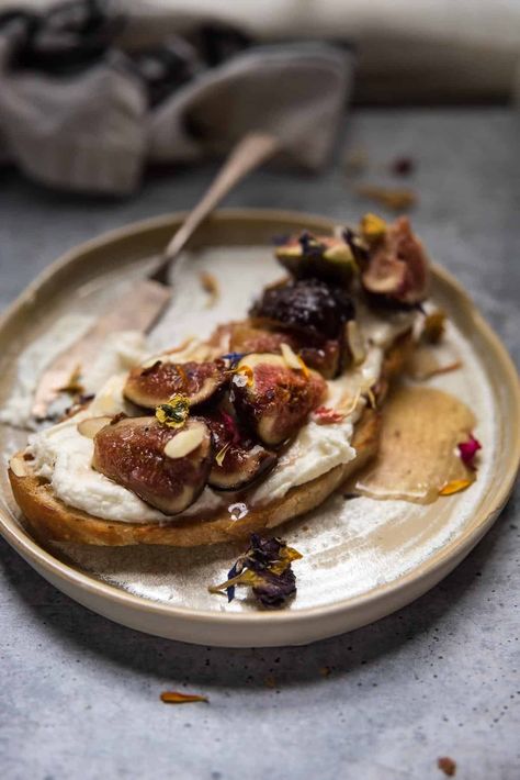 Fig Ricotta Appetizer, Whipped Ricotta Toast, Whipped Ricotta Recipe, Toast With Honey, Sourdough Toast, Roasted Figs, Ricotta Toast, Whipped Ricotta, Brunch Items