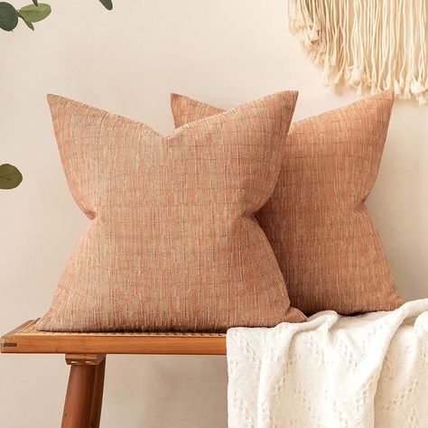 MIULEE Pack of 2 Decorative Burlap Linen Throw Pillow Covers Modern Farmhouse Pillowcase Rustic Woven Textured Cushion Cover for Sofa Couch Bed 18x18 Inch Orange : Home & Kitchen Living Room Farmhouse Decor, Farmhouse Throw Pillow, Cover For Sofa, Fall Throw Pillows, Garden Pillows, Linen Pillow Covers, Farmhouse Pillows, Linen Throw Pillow, Decor Essentials