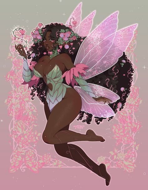 Faerie Aesthetic Clothes, She Was A Fairy, Black Artwork, Black Art Pictures, Black Anime, Black Love Art, Magic Art, Fairy Art, Cute Art Styles