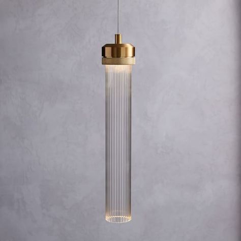 Fluted Cylinder LED Pendant Cylinder Pendant Light, Hanging Ceiling Lights, Glass Pendant Lamp, Chandelier Light, Head Light, Glass Pendant Light, Gold Glass, Glass Texture, Pendant Chandelier