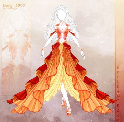 Fantasy Dress Drawing, Drawing Orange, Fire Princess, Clothing Sketches, Dress Design Drawing, Fantasy Outfits, Drawing Fashion, Clothing Design Sketches, Drawing Anime Clothes