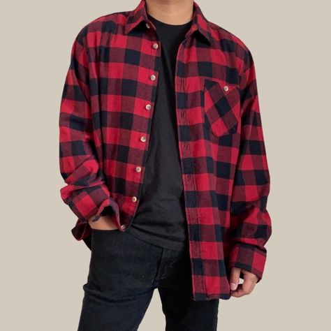 Red Flannel Outfit Men Aesthetic, Red Checkered Shirt Outfit Mens, Red Plaid Shirt Outfit Men, Red Button Up Shirt Outfit Men, Black And Red Flannel Outfit, Red Flannel Outfit Men, Red Plaid Shirt Outfit, Red Flannel Outfit, Plaid Flannel Outfit