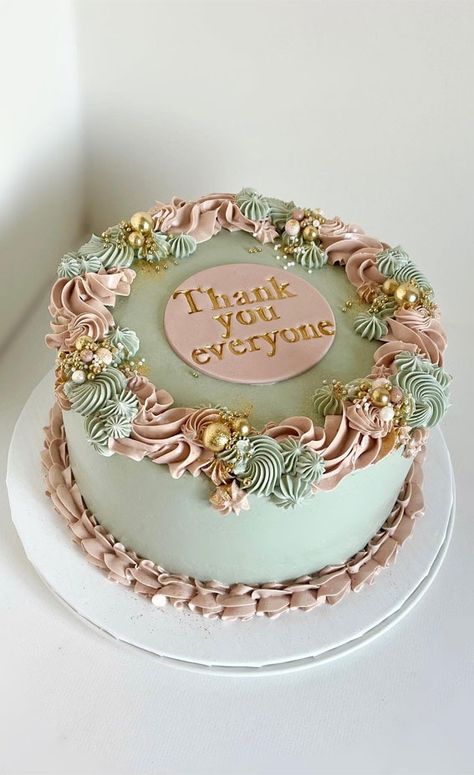 50 Cute Vintage Style Cake Delight Ideas : Mint Green & Mauve Cake Simple Cake Decorating Ideas Birthday, Mint Green Cake Design, Vintage Style Cakes, Vintage Birthday Cake Aesthetic, Green Cake Aesthetic, Green Cake Birthday, Pink And Green Birthday Cake, Mauve Cake, Pink Green Cake