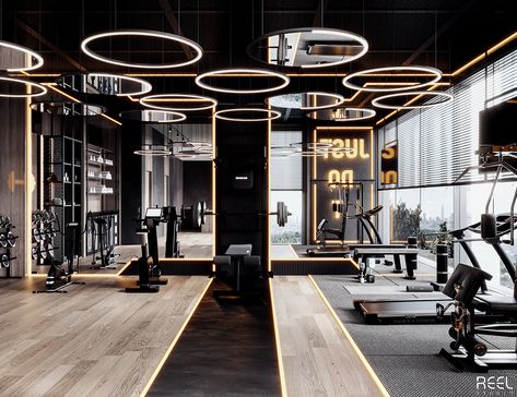 GYM on Behance Boutique Gym Design, Hype Beast Bedroom, New Bedroom Ideas, Gym Architecture, Commercial Gym Design, Fitness Center Design, Luxury Home Gym, Boutique Gym, Gym Design Interior