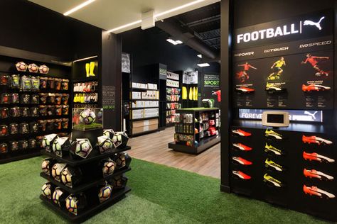 In2Sports Retail Store - Unfold Creative Studio - 1- Boot Area looking out at the front of the store Sports Shop Interior Design, Sport Store Design, Shop Decoration Ideas, Retail Shop Interior Design, Store Layout Design, Interior Design Store, Football Academy, Sportswear Store, Soccer Store