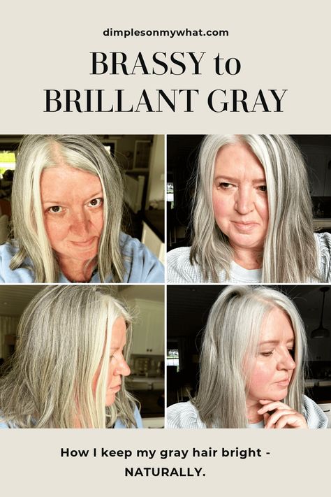 If you have yellowing gray hair, this hair mask will help you remove brassiness from gray hair and get more volume in the process. #grayhair #grayhaircare #getridofyellowfromgrayhair #silverhair #silverhaircare What Causes Gray Hair, Clay Hair Mask, Grey Hair Care, Brassy Hair, Hair Clay, Grey White Hair, Diy Hair Masks, Grey Hair Inspiration, Natural Conditioner