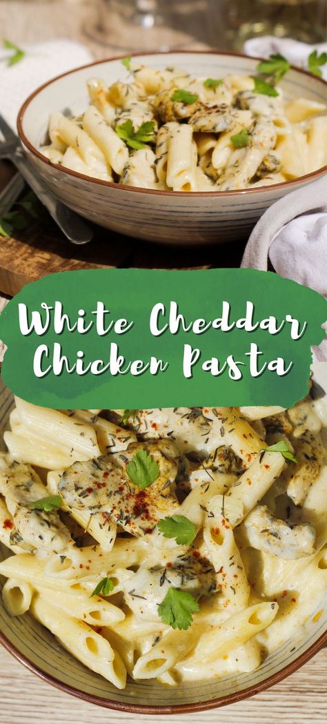 What can be better than some cheesy chicken pasta goodness? White cheddar chicken pasta is not only the ultimate comfort meal, it’s also a great lunch or dinner for the whole family and a delicious snack for when you’re not sure what to eat. It’s not difficult to make, and hits the spot when you’re feeling some cheesy and creamy pasta. #pasta #chicken #chicken_pasta #cheddar #weight_watchers #recipes White Cheddar Chicken Pasta, Cheddar Chicken Pasta, White Cheddar Recipes, Smoked Paprika Chicken, Cheddar Recipes, Cheesy Chicken Pasta, Risotto Dishes, Pasta Chicken, Cheddar Chicken