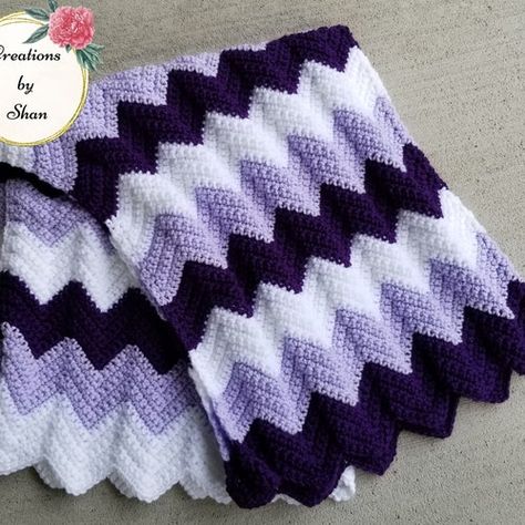 White Crochet Baby Blanket, Lilac Baby Shower, Purple Afghan, Ripple Blanket, Heirloom Blanket, Disney Tv, Crocheted Blanket, Baby Girl Blanket, White Lilac