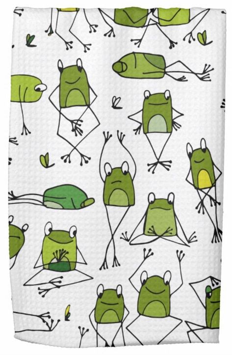 Frogs Jumping, Green Doodles, Green Drawing, Green Frogs, Illustration Kitchen, Frog Pattern, Towel Animals, Frog Illustration, Frog Drawing