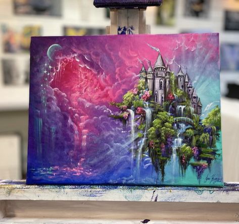 Fairytale Painting, Floating Castle, Castle Painting, Art Painting Tools, Young Art, Deep Art, Easy Canvas Painting, Canvas Painting Diy, Fantasy Paintings