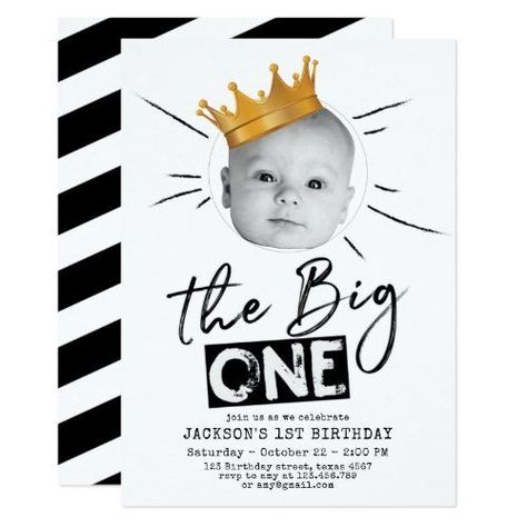 Big One First Birthday, Black White Invitation, Cute Crown, Photo Black White, Boys First Birthday Party Ideas, White Invitation, Boys 1st Birthday Party Ideas, Baby Boy 1st Birthday Party, Birthday Cute