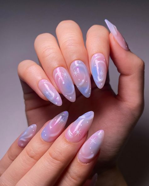 Chrome Galaxy Nails, Pastel Galaxy Nails, 3 D Nails Designs, Pastel Chrome Nails, Galaxy Nail Designs, Eras Nails, Swirly Nails, Rave Nails, Pastel Galaxy