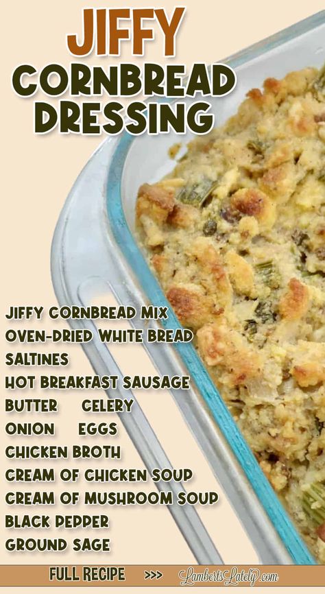 Homemade Jiffy Cornbread, Jiffy Cornbread Dressing, Easy Cornbread Dressing, Cornbread Dressing With Sausage, Thanksgiving Corn Bread, Cornbread Dressing With Chicken, Cornbread Dressing Recipe, Cornbread Stuffing Recipes, Instant Pot Freezer Meals