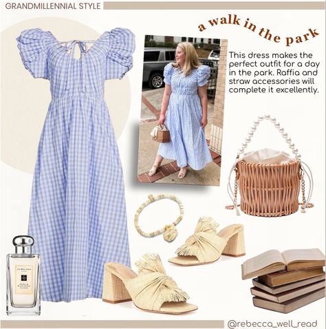 Granny Chic, Stitch Fix Outfits, Gingham Dress, Spring Outfit, Gingham, Stitch Fix, Straw Bag, Outfit Inspirations, Fashion Outfits