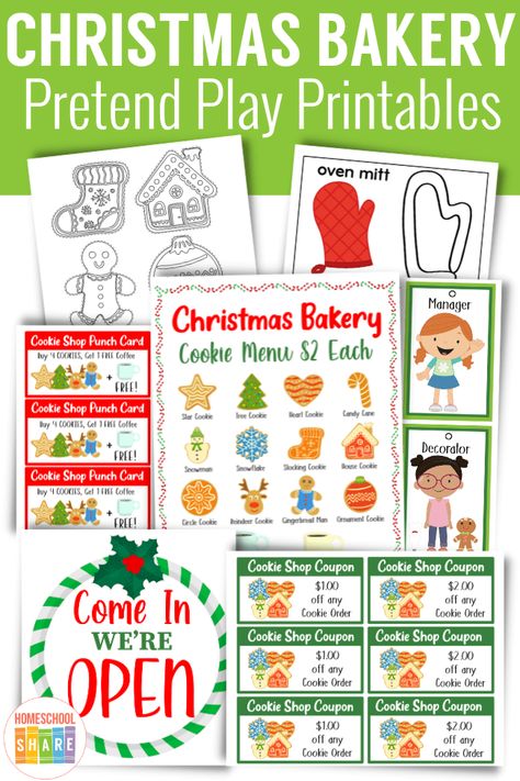 Christmas Cookie Dramatic Play Center, Bakery Pretend Play Free Printable, Christmas Bake Shop Dramatic Play, Christmas Cookie Printables Free, Christmas Dramatic Play Kindergarten, Christmas Tree Farm Dramatic Play Preschool, Dramatic Play Bakery Preschool, Christmas Cookie Dramatic Play, Food Truck Template Free Printable