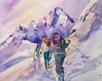 Ski Painting, Cabin Landscape, Ski Art, Professional Watercolor, Mountain Climbers, Wildlife Paintings, Watercolor Mountains, Winter Painting, Watercolor Paints