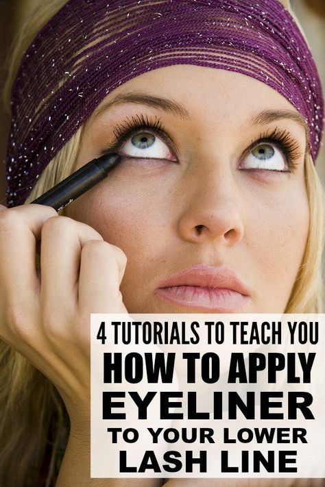 4 tutorials to teach you how to apply eyeliner to your lower lash line Eyeliner Hacks, Eyeliner For Beginners, Eyeliner Products, Perfect Eyeliner, Eyeliner Styles, Eye Liner Tricks, Mascara Tips, How To Apply Eyeliner, Web Images