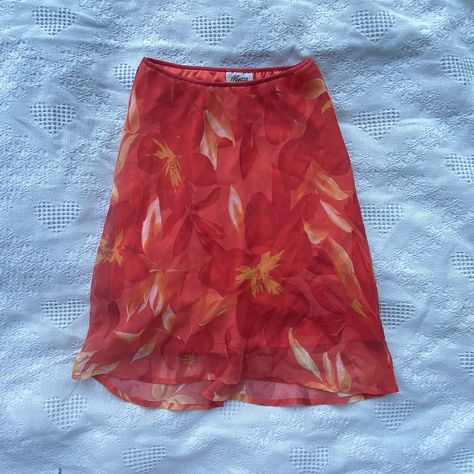 vintage, skirt, midi skirt, vintage skirt, 90s skirt, orange skirt, bright color skirt, depop, thrifted, vintage fashion, fashion inspo, outfit inspo 2000s Midi Skirt, Multicolor Y2k Style Summer Skirt, Y2k Long Summer Skirt, Retro Red Summer Skirt, Y2k Floral Skirt, Orange Skirt Outfit, Red Y2k, Orange Skirt, Thrifted Outfits