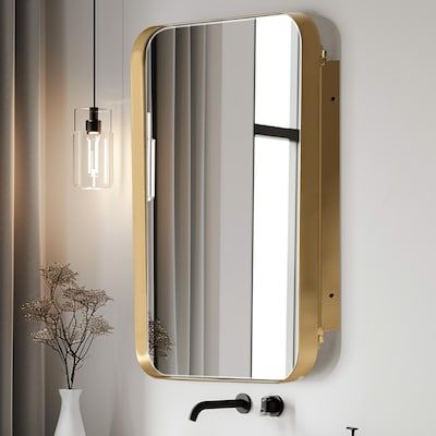 Medicine Cabinet Shelves, Mirrored Bathroom Cabinet, Gold Vanity Mirror, Framed Medicine Cabinet, Wall Mount Mirror, Mirrored Bathroom, Recessed Medicine Cabinet, Bathroom Wall Cabinets, Tempered Glass Shelves