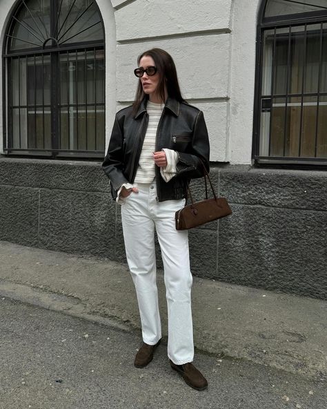 Annabel Rosendahl | Last week🖤 | Instagram Annabel Rosendahl, White Pants Outfit, Transitional Fashion, Runway Outfits, Fashion People, Black Leather Jacket, White Outfits, White Pants, Color Combo