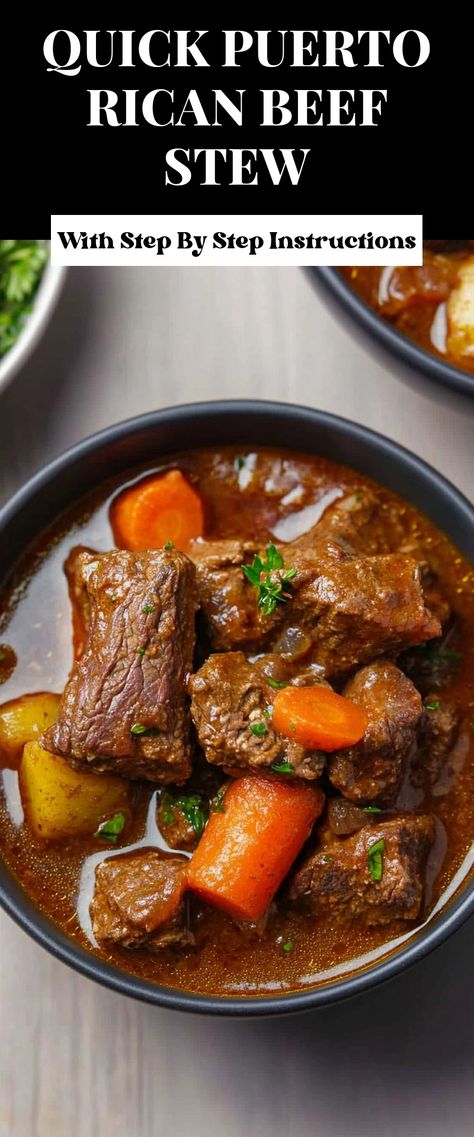 Image for Quick Puerto Rican Beef Stew Puerto Rican Beef Stew Recipes, Puerto Rican Steak, Puerto Rican Beef Stew, Carne Guisada, Adobo Seasoning, Cubed Potatoes, Beef Stew Recipe, Beef Chuck, Stew Recipe