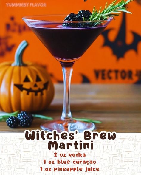 Yumtastic Recipes | **Witches' Brew Martini 🧙‍♀️🍸** | Facebook Witches Brew Martini, Witch Martini, Halloween Martinis, Yumtastic Recipes, Halloween Martini, Baby Lunch, Martini Recipes, Blue Curacao, Witches Brew