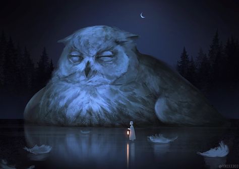 Giant Animals, Big Animals, Landscape Artwork, Anime Animals, Mystical Creatures, Arte Animal, Owl Art, Fantasy Artwork, 귀여운 동물