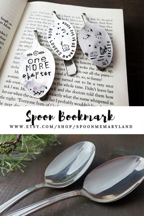 Spoon Bookmarks, Stamped Silverware, Vintage Silverware Jewelry, Flatware Crafts, Vintage Spoon Rings, Spoon Gifts, Chicken Gifts, Stamped Spoons, Metal Stamped Jewelry