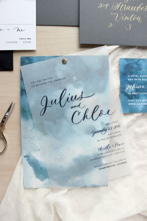 Vellum Overlay, Cheap Wedding Invitations, Wedding Invitations Boho, Dusty Blue Weddings, Fun Wedding Invitations, Invitation Inspiration, Watercolor Invitations, Watercolor Wedding Invitations, Wedding Invitations Diy