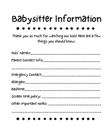 Food Flyer Design Babysitter Information Sheet, Babysitter Printable, Babysitter Checklist, Babysitting Bag, Babysitting Kit, Babysitting Hacks, Babysitter Notes, Babysitting Flyers, Food Flyer Design