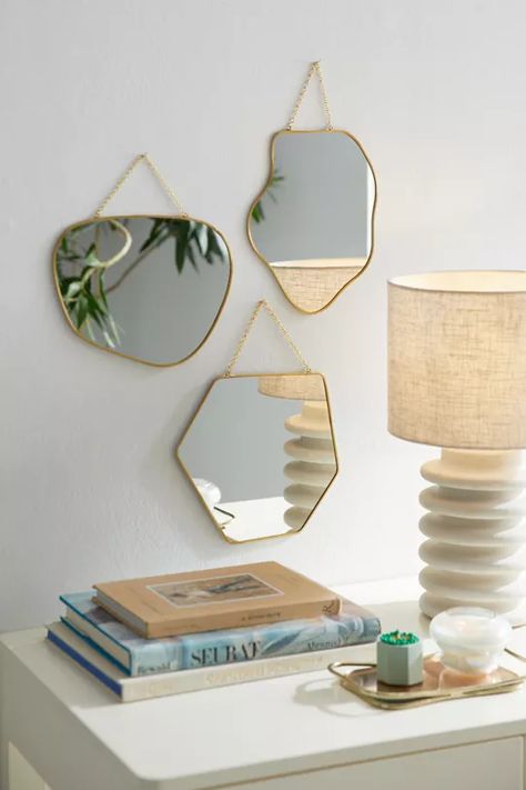 Organic Shaped Mirror | Urban Outfitters Small Hanging Mirror, Small Mirror Wall Decor, Organic Shaped Mirror, Office Revamp, Mirrors Urban Outfitters, Apartment Planning, Abstract Mirror, Massage Room Decor, Apartment Deco