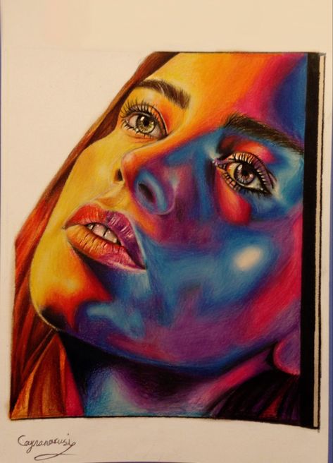 Colour Pencil Drawing Portraits, Monochromatic Art, Drawing People Faces, Fantasy Portraits, Coloured Pencils, Color Pencil Art, Color Pencil Drawing, Colorful Drawings, Face Art