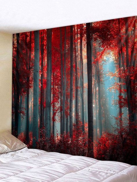 Maple Forest Printed Tapestry Wall Hanging Decoration - Switch Board Painting Ideas, Studio Ghibli Forest, Ghibli Forest, Switch Board Painting, Maple Forest, Plank Art, Waterproof Wallpaper, Cheap Wall Tapestries, Red Maple