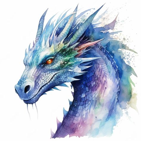 Premium AI Image | There is a watercolor painting of a dragon head with a bright blue and purple color generative ai Blue Dragon Drawing, Dragon Watercolor Painting, Dragon Colored Pencil, Watercolour Dragon, Dragons Illustration, Dragon Paintings, Blue Dragon Tattoo, Dragon Watercolor, Dragon Head Tattoo