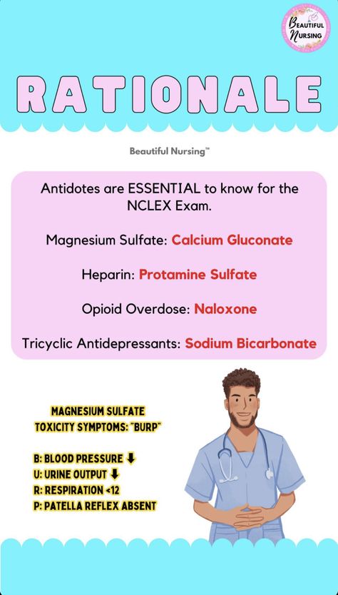 Magnesium Sulfate Nursing, Nurse Teaching, Nclex Exam, College Advice, Nursing School Tips, Magnesium Sulfate, Nursing Tips, School Tips, Nclex