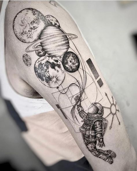 Astronomy Tattoo, Dna Tattoo, Astronaut Tattoo, Planet Tattoos, Galaxy Tattoo, Full Arm Tattoos, Cool Chest Tattoos, Cool Forearm Tattoos, Bicep Tattoo