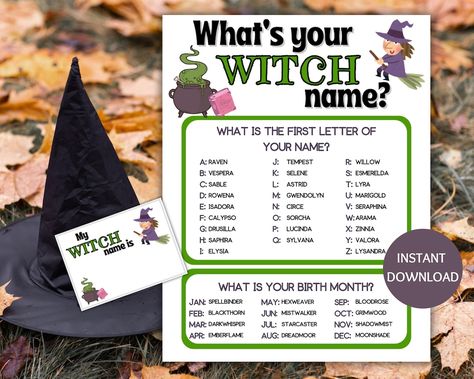 This Party Games item is sold by HerSeasonsPrintables. Ships from United States. Listed on Oct 2, 2024 What’s Your Witch Name, What’s Your Halloween Name, Witch Party Activities, What’s Your Name Game, Witch Names Generator, Witch Themed Party Games, Witch Party Games, What Is Your Witch Name, Witch Name Generator