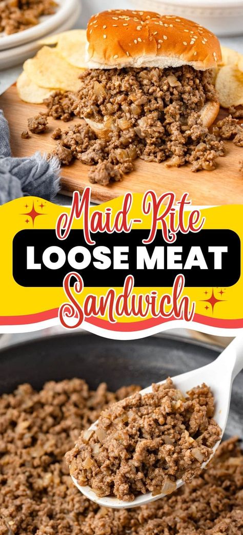 This Maid-Rite Copycat Loose Meat Sandwich is a delicious twist on the classic! Made with seasoned ground beef, this easy recipe delivers all the flavor of the original Maid-Rite sandwich. Ready in under 30 minutes, it’s perfect for a quick lunch or dinner. Serve with pickles, onions, or cheese for a truly comforting meal! Loose Beef Sandwich, Crock Pot Loose Meat Sandwiches, Maidrites Recipe Maid Rite, Maidrite Recipe Easy, Loose Hamburger Sandwiches, Ground Meat Sandwich Recipes, Made Rites Recipe Loose Meat Sandwiches, Maid Right Sandwich Recipe, Hamburger Meat Sandwich Recipes