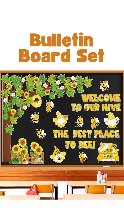 Nature Bulletin Boards, Sunflower Classroom Theme, Bee Theme Bulletin Board, Kindy Classroom, Leaves Cutout, Sunflower Bulletin Board, Tree Bulletin Board, Bee Bulletin Boards, Classroom Organization High School