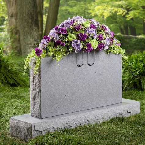 "Buy the FloraCraft® Floral Tombstone Hugger Green at Michaels. com. Create beautiful, memorial arrangements using the FloraCraft Floral Tombstone Hugger. Create%20beautiful%2C%20memorial%20arrangements%20using%20the%20FloraCraft%20Floral%20Tombstone%20Hugger.%20It%20comes%20with%20FloraCraft%20FloraF%C5%8DM%20pre-attached%20that%20is%20now%20made%20with%20recycled%20plastic%21%20FloraF%C5%8DM%20is%20great%20for%20holding%20artificial%20flower%20stems%2C%20heavy-stemmed%20naturals%20%28like%20br Diy Headstone, Memorial Arrangements, Headstones Decorations, Casket Flowers, Gravesite Decorations, Memorial Day Decorations, Grave Flowers, Cemetery Decorations, Grave Decorations