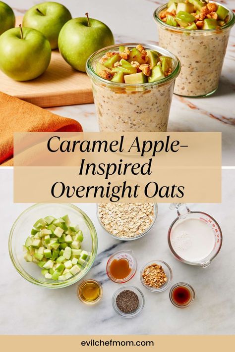 Caramel Apple–Inspired Overnight Oats Green Apple Overnight Oats, Carmel Apple Overnight Oats, Carmel Apple Over Night Oats, Caramel Apple Overnight Oats, Healthy Caramel Apple, Over Night Oats, Apple Overnight Oats, Night Oats, Glazed Walnuts