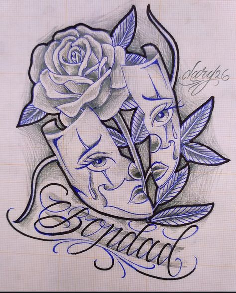 Prison Style Art, Clown Drawing Chicano, Chicano Art Tattoos Prison Drawings, Smile Now Cry Later Tats, Low Riders Drawings, Chicano Cartoon Art, Chola Drawings, Drawing Ideas Chicano, Cholo Style Drawings