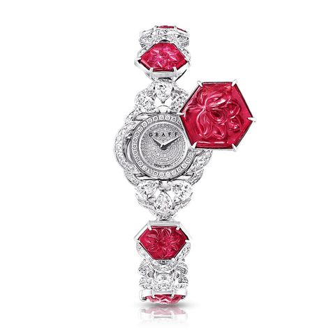 Carved Ruby Secret Watch, Rubies 22.45 cts, Diamonds 8.63 cts | Graff Graff High Jewelry, Unique Watches Women, Graff Jewelry, Graff Diamonds, Diamond Watches, Watches Collection, Jewelry Editorial, High Jewellery, Women's Watches